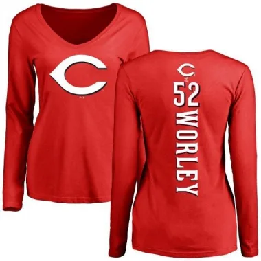 Red Women's Vance Worley Cincinnati Reds Backer Slim Fit Long Sleeve T-Shirt -